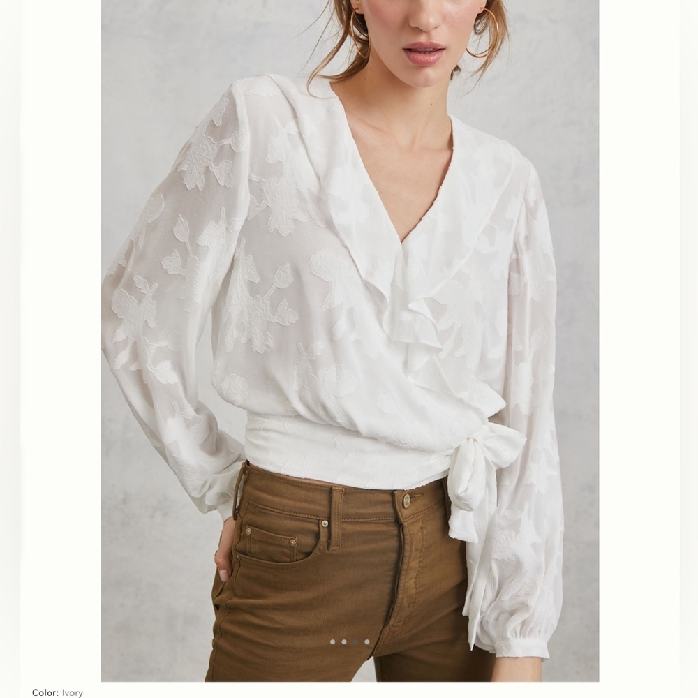 Anthropologie Milena Burnout Velvet Wrap Blouse Ivory Sheer S
